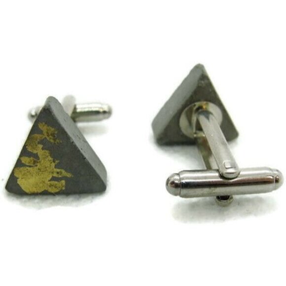 Grey Triangle Cuff Link Gold Tone Painted Silver Tone Base Bullet Men Cufflinks - Picture 4 of 7